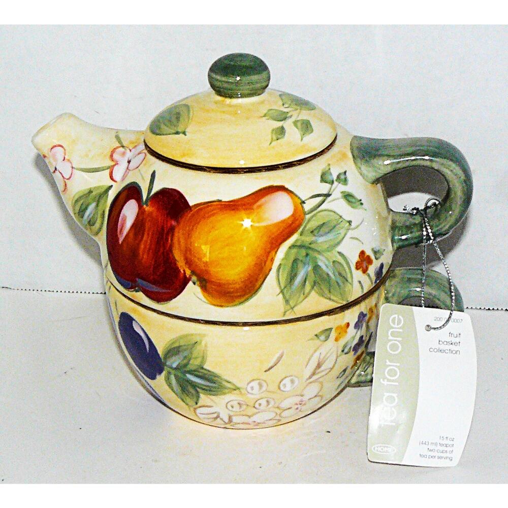 Vintage Fruit Hand-Painted Stackable Ceramic Tea For One Teapot & Cup Set - Picture 2 of 8